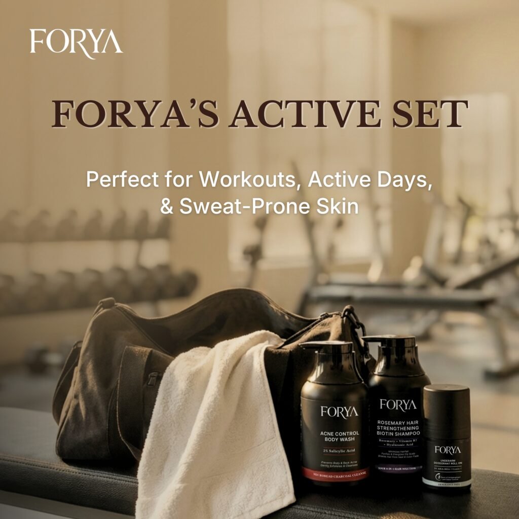 FORYA – ACTIVE SET (Shampoo + Acne Control Body Wash + Fragrance Free Roll On)