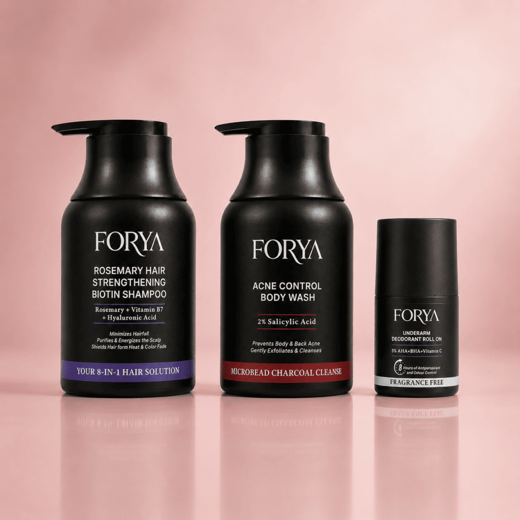 Forya Active Set | Post-Workout Shampoo, Acne Body Wash & FF Roll-On