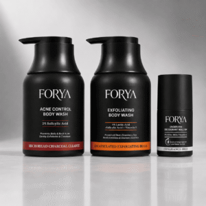Forya “Monsoon Defence Kit” | Exfoliating Body Wash, Acne Control Body Wash & Fragrance Free Roll On