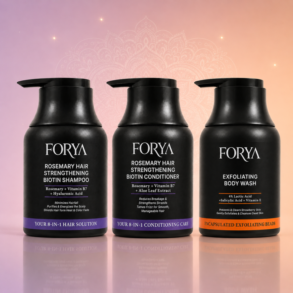 Forya “Pamper Her” Rakhi Gift Set | Rosemary Shampoo, Conditioner & Exfoliating Body Wash