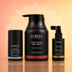 Forya “Gift Him” Rakhi Gift Set | Acne Body Wash, Hair Growth Serum & Fragrance Free Roll On